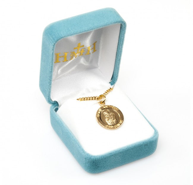 0.8" Patron Saint Anthony Round Gold Over Sterling Silver Medal