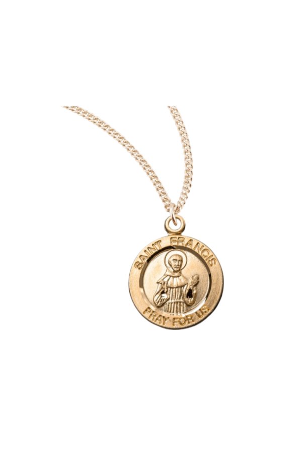 0.8" Patron Saint Francis of Assisi Round Gold Over Sterling Silver Medal