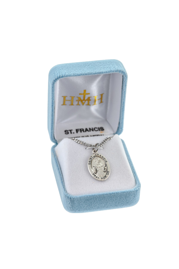 0.9” Patron Saint Francis Assisi Oval Sterling Silver Medal