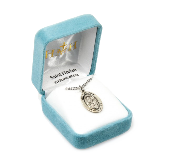 0.9" St. Florian Oval Sterling Silver Medal