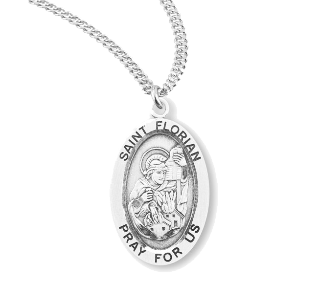 0.9" St. Florian Oval Sterling Silver Medal