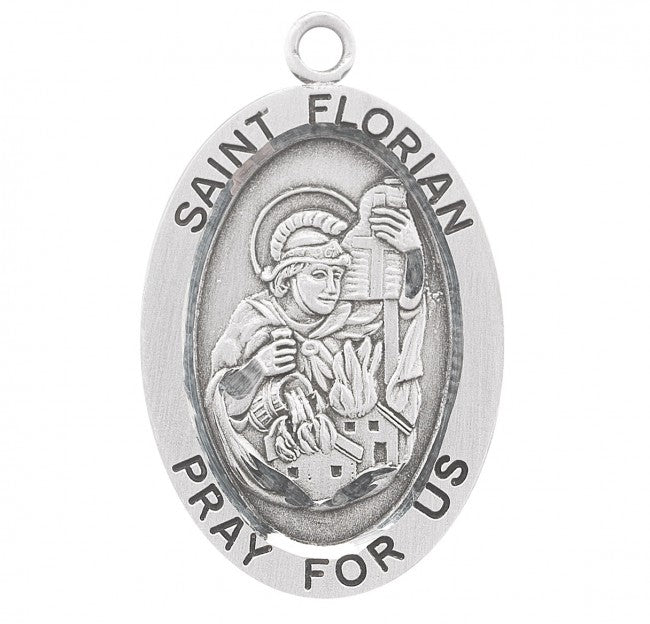 0.9" St. Florian Oval Sterling Silver Medal