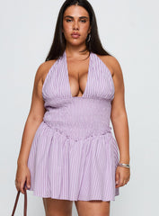 Attracted Halter Mini Dress Purple Stripe Curve