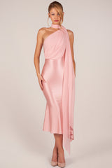 Scarf-Detail Midaxi Dress in Blush Pink