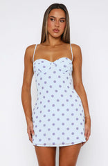 In The Back Of My Mind Mini Dress Baby Blue Polka Dot