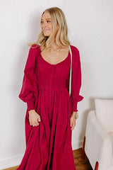 Sunset Views Button Down Midi in Wine