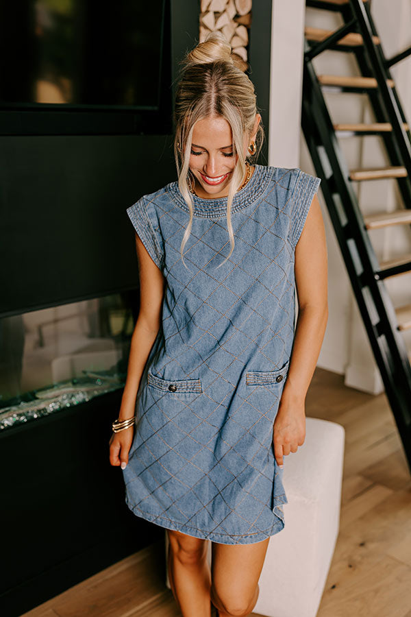 Metropolitan Muse Denim Mini Dress in Medium Wash
