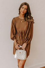 Vermont Stroll Stripe Mini Dress in Mocha