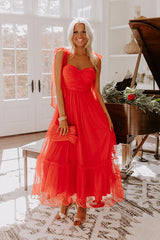 Twirls Around The Room Tulle Midi in Red