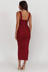 Oliana Lace Midi Dress Burgundy