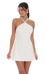 Pearl Halter Dress in White