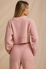 Ribbed Knit Cropped Jumper in Blush Pink