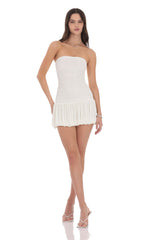 Strapless Pleated Bubble Dress in White