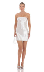 Satin Strapless Slip Dress in White