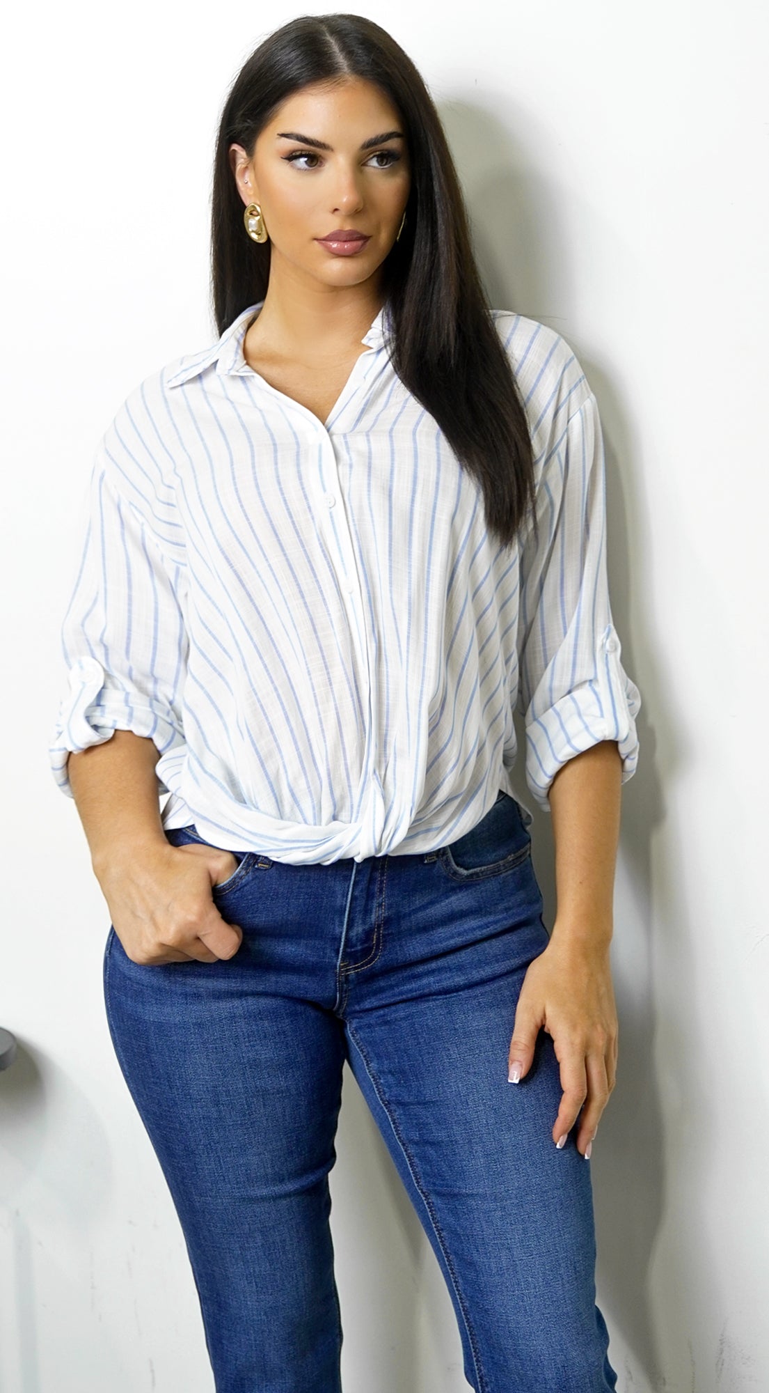 Drift Twist Stripe Shirt - Chambray Blue