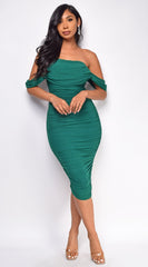 Kat Mesh Off Shoulder Dress - Hunter Green