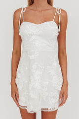Arc Tied Straps Floral Mini Dress White