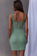 Secret Crush Frill Strap Floral Lace Dress Olive