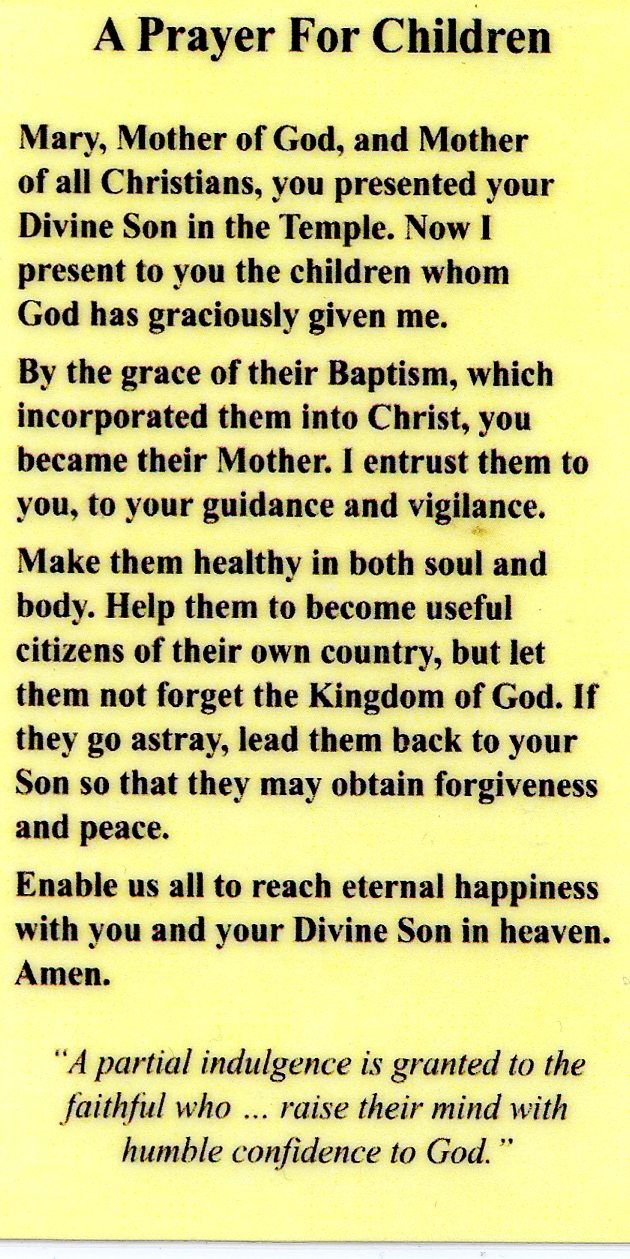 A Prayer for Children 1 U - LAMINATED HOLY CARDS- QUANTITY 25 PRAYER CARDS