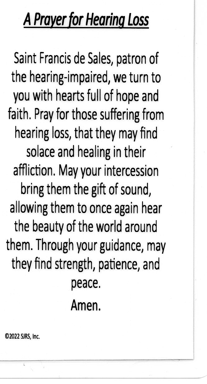 A Prayer for Hearing Loss U - LAMINATED HOLY CARDS- QUANTITY 25 PRAYER CARDS