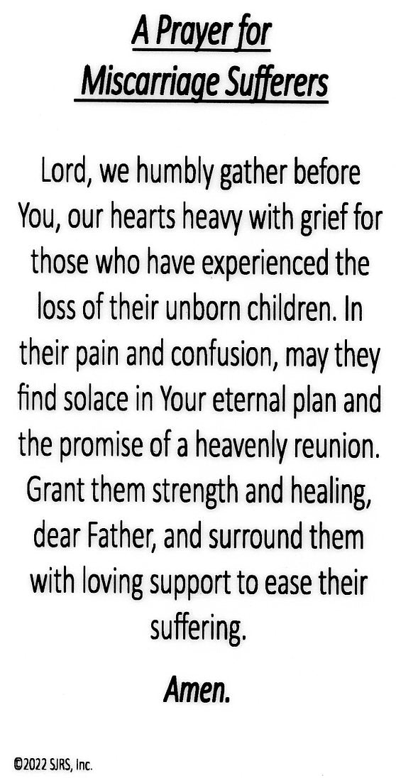 A Prayer for Miscarriage Sufferers U - LAMINATED HOLY CARDS- QUANTITY 25 PRAYER CARDS