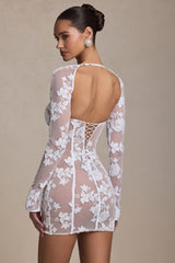 Lace-Detail Corset Mini Dress in White
