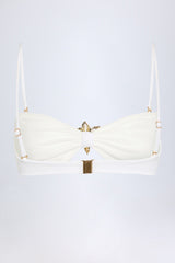 Hardware-Detail Halterneck Bikini Top in White