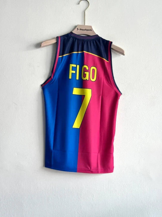 BARCELONA 1999-2000 HOME KIT FIGO SLEEVELESS