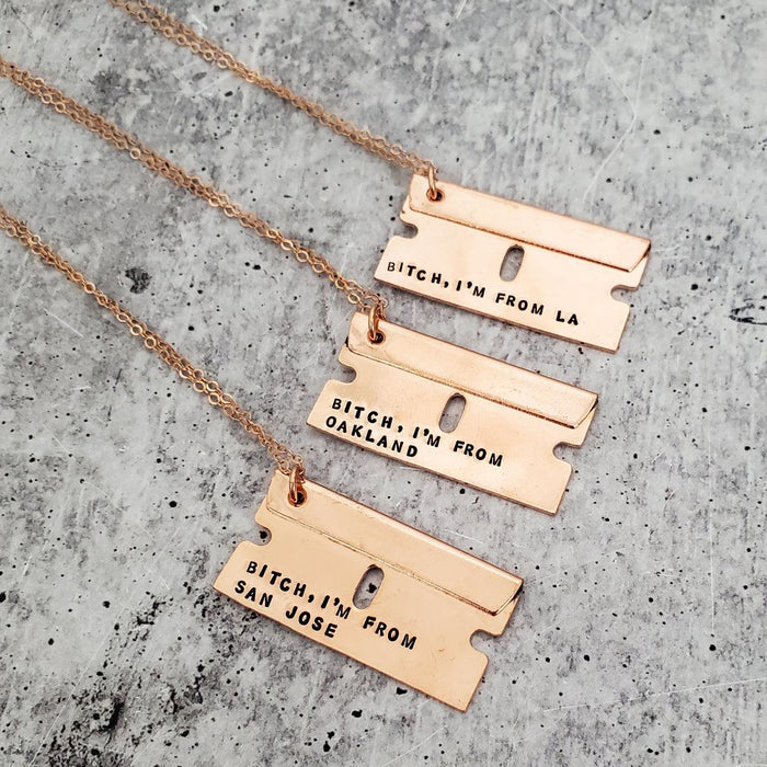 BITCH, I'M FROM... Razor Blade Necklace Salt and Sparkle