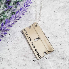BITCH, I'M FROM... Razor Blade Necklace Salt and Sparkle
