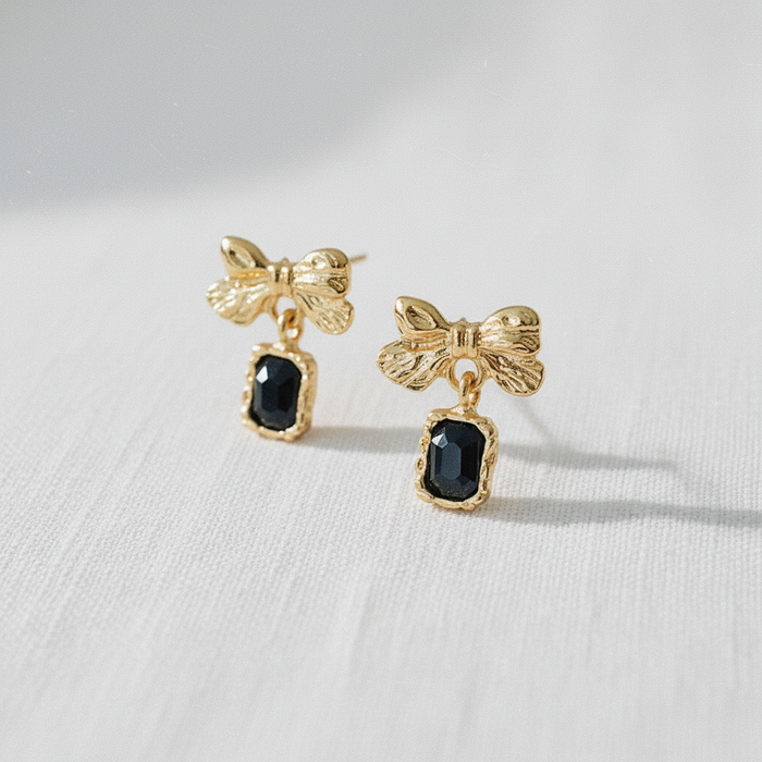 Black and Gold Bow Earrings