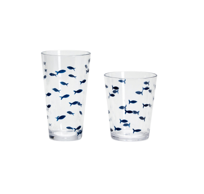 Blue Fish Acrylic Tall Drinking Glass, Set of 2