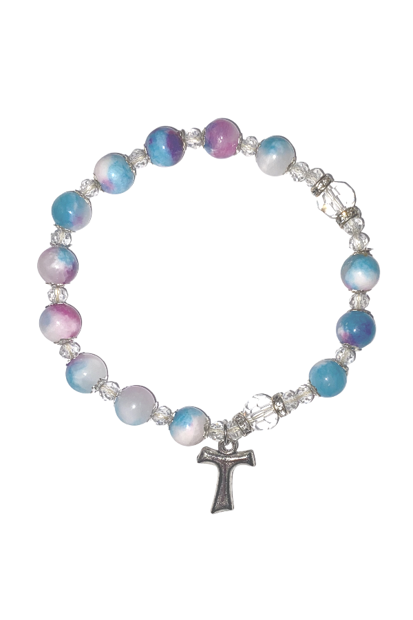Blue Jade Bracelet With Tau Cross Charm