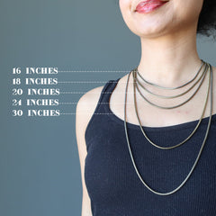 sheila of satin crystals wearing different sizes of Removable End Antiqued Gold Brass Chains