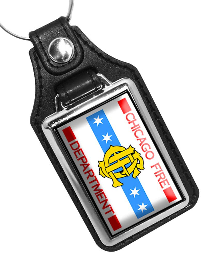 Chicago Fire Department Flag Design Faux Leather Key Ring