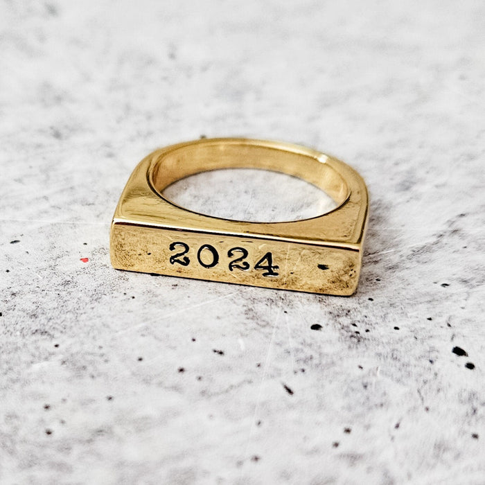 Class of 2026 Flat Top Gold Ring - Silver Class Ring 2026 Salt and Sparkle