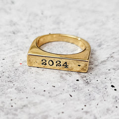 Class of 2026 Flat Top Gold Ring - Silver Class Ring 2026 Salt and Sparkle
