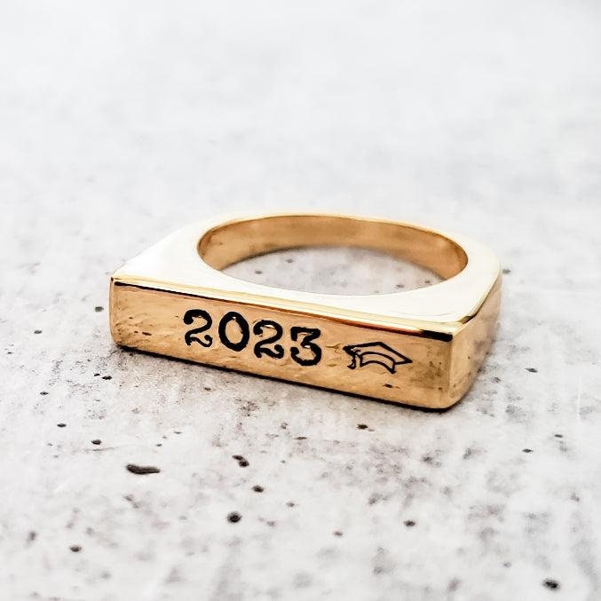Class of 2026 Flat Top Gold Ring - Silver Class Ring 2026 Salt and Sparkle