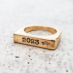 Class of 2026 Flat Top Gold Ring - Silver Class Ring 2026 Salt and Sparkle