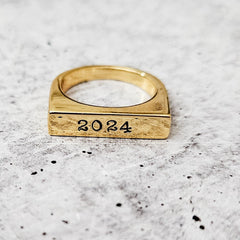 Class of 2026 Flat Top Gold Ring - Silver Class Ring 2026 Salt and Sparkle