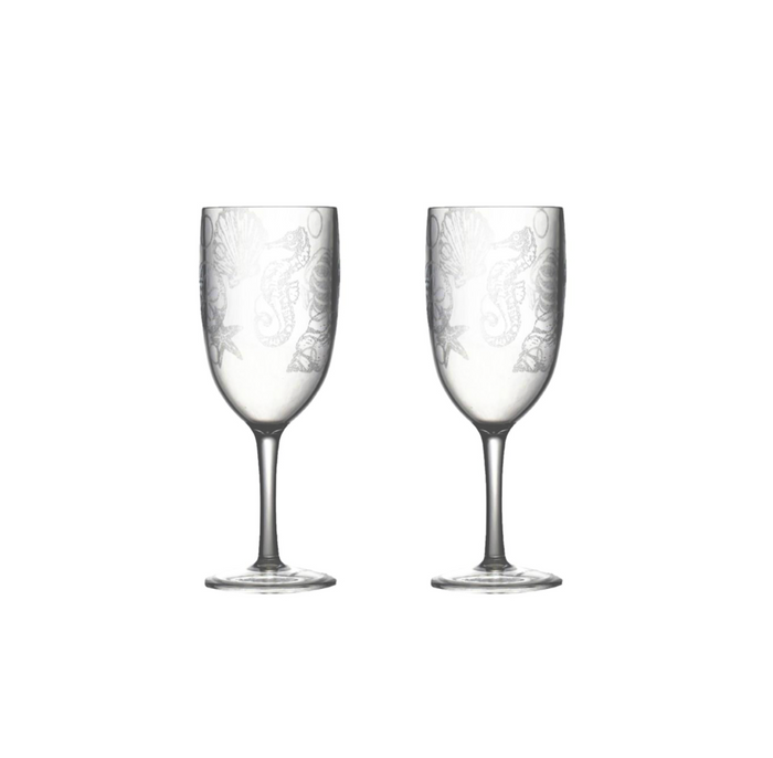 Coastal Etched Acrylic Wine Glasses, Set of 2
