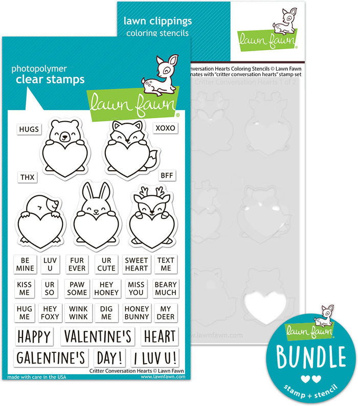 critter conversation hearts (stamp+coloring stencil bundle)