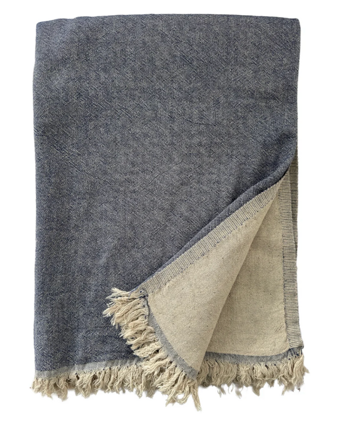 Custom Location Script Embroidered Linen Throw Blanket