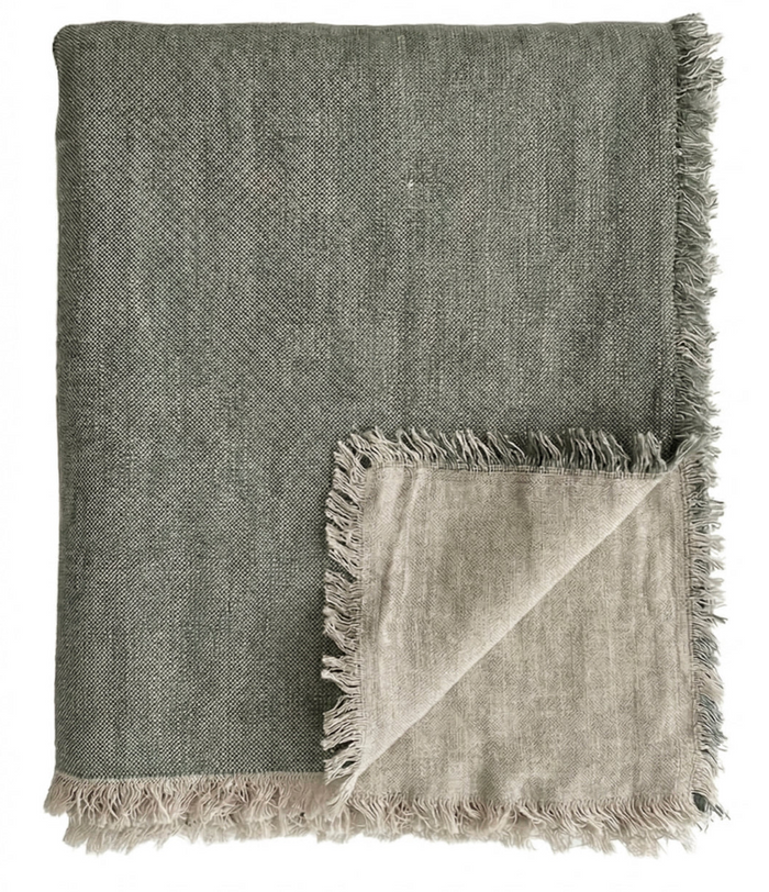 Custom Location Script Embroidered Linen Throw Blanket