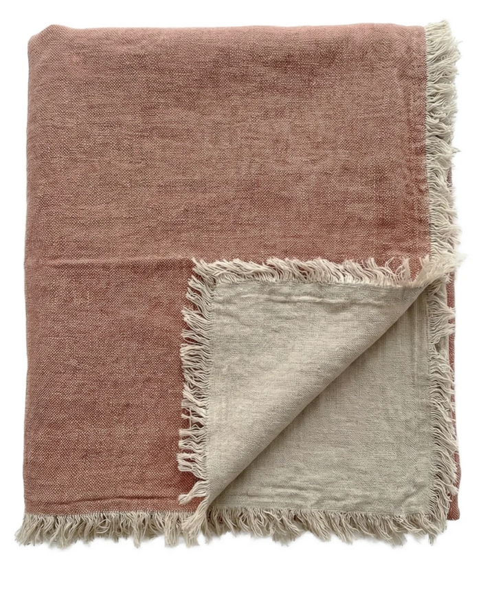 Custom Location Script Embroidered Linen Throw Blanket