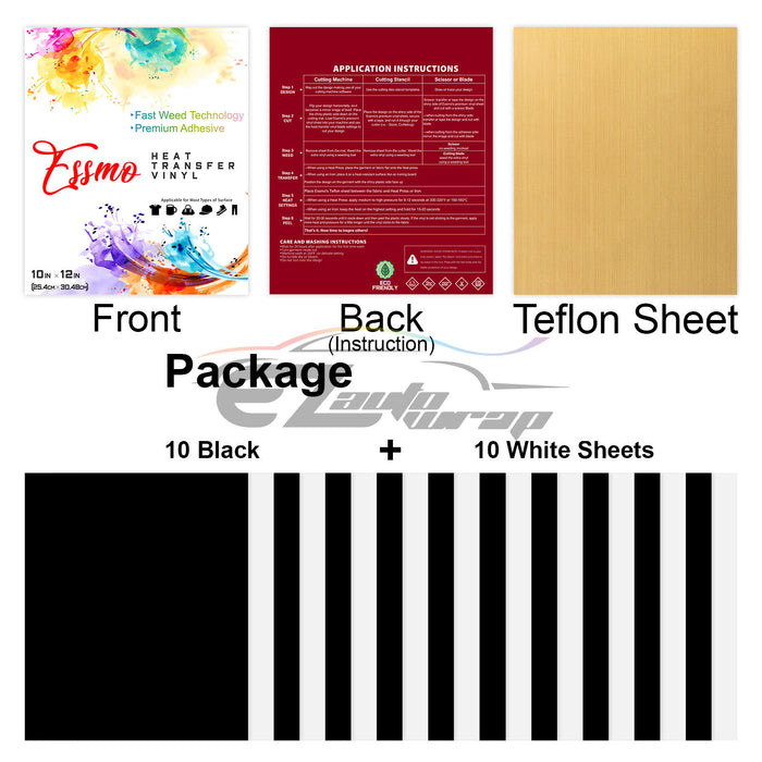 Discounted 20pcs Black & White Matte Heat Transfer Vinyl 12"x10" HTV Bundle