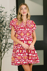 Don't You Go Away balloon sleeve dress in crinkle woven fabric