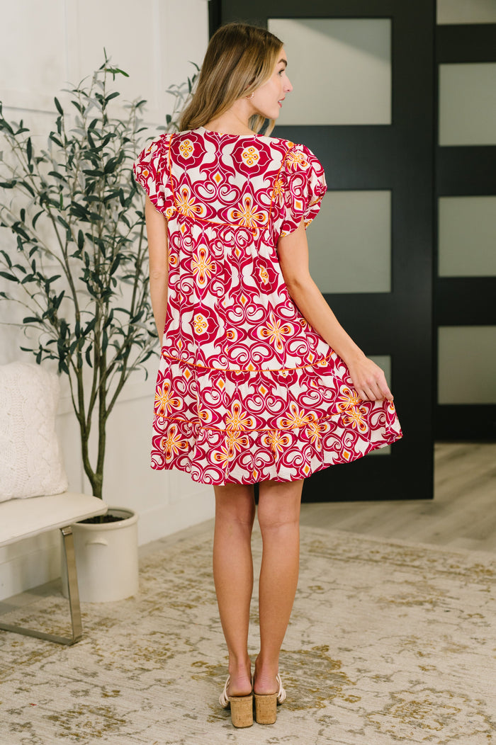 Don't You Go Away balloon sleeve dress in crinkle woven fabric – alternate view 5