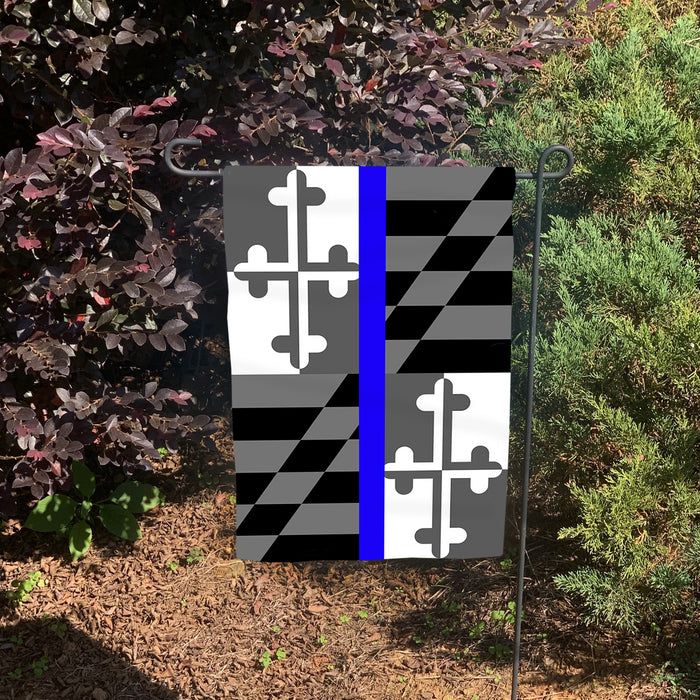 Double Sided Maryland State Flag Thin Blue Line Law Enforcement Garden Flag