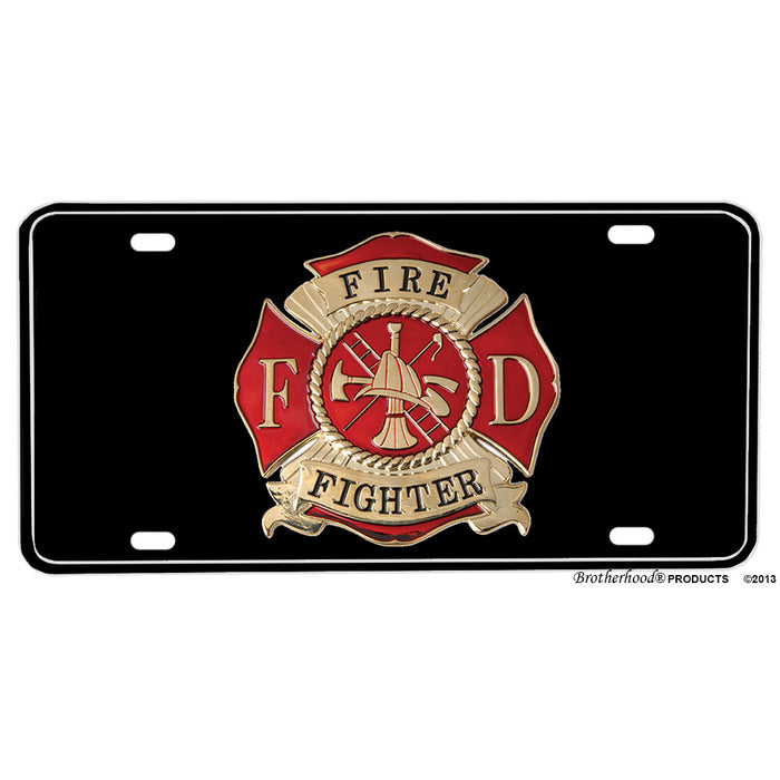Firefighter Maltese Cross Black Background Aluminum License Plate